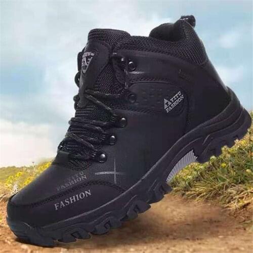 High-Top Large Size Hiking Shoes Outdoor Sports Running Shoes Mens Plus Velvet Warm Cotton Shoes Fashion Non-Slip Casual Shoes