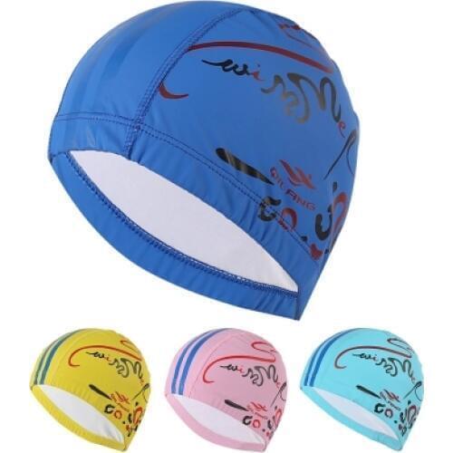 New Men Swimming Cap Swim Pool Beach Protect Ears Hair Printed PU Bathing Hat For Boys Girls Women Long Hair Lady Swim Cap
