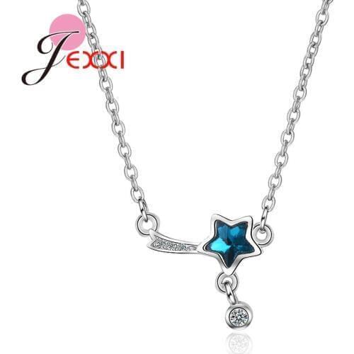 Fancinating Charming Chain Nice Blue Austrian Crystal Star Necklace Design 925 Sterling Silver For Women Wedding Jewelry
