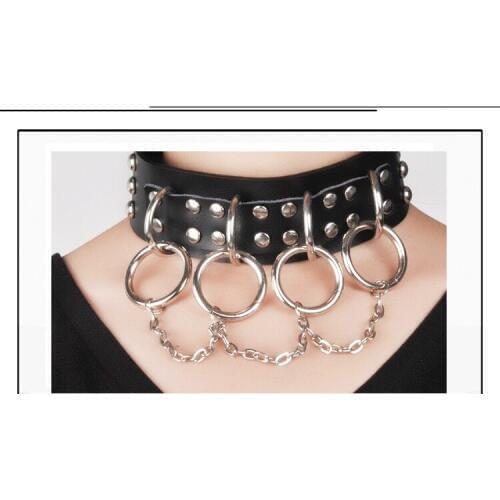Fashion Sexy Harajuku Handmade Choker Necklace belt Collar O-Round Punk Spikes and Chain two layer torques free shipping
