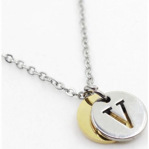 Stainless Steel Alphabet V 6pcs Initial Necklace Pendant Women Men Jewelry Stainless Steel Round Coin Letter Necklace Jewelry
