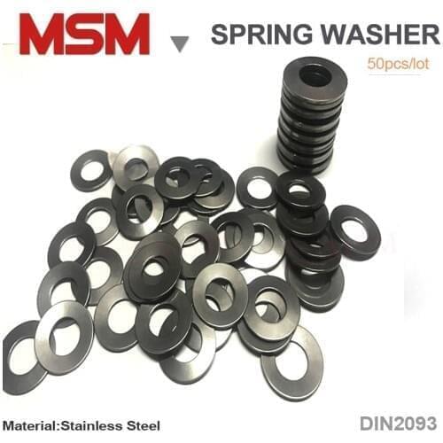 50pcs Stainless Steel Belleville Type Compression Spring Washer Disc Spring Outer Diameter 6/8/10/12.5/14/16/18/20mm