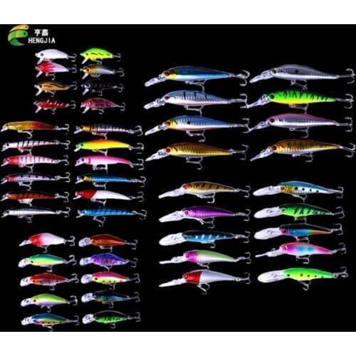 HENGJIA 48pcs/lot Minnow Fishing Lures Mix 5 Set Models Hard Baits Professional Artificial Lifelike Carp Fishing Tackle Plastic