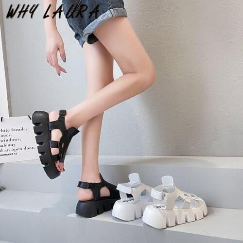 Vintage Womens Shoe Hook and Loop Sandals Comfortable Outside-Wear Beach Summer Platform Womens Sandals Fashion Loafers Women