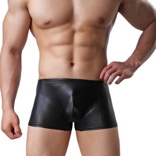 Sexy Men PU Faux Leather Underwear Boxers Shiny Cool Men U Convex Pouch Boxer Cueca Calzoncillo Boxers Gay Wear FX9