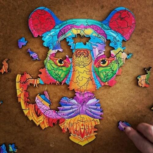 Unique Wooden Animal Jigsaw Puzzles Mysterious Puzzle Gift For Adult Kids Fabulous Montessori Children Toy Tiger Puzzle Gifts