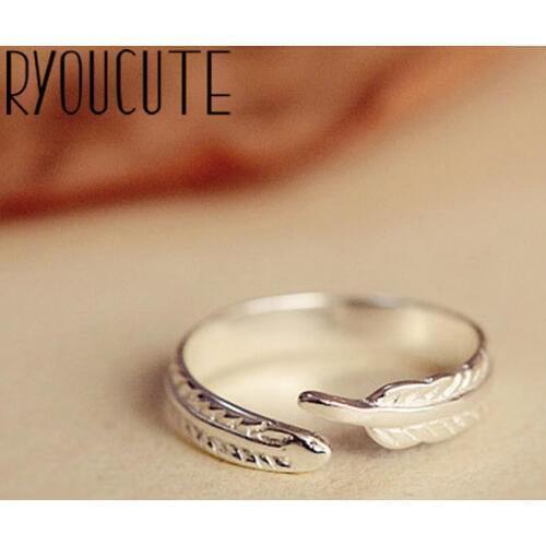 Vintage Silver Color Leaf Rings for Women Adjustable Size Rings For Men Girls Open Jewelry