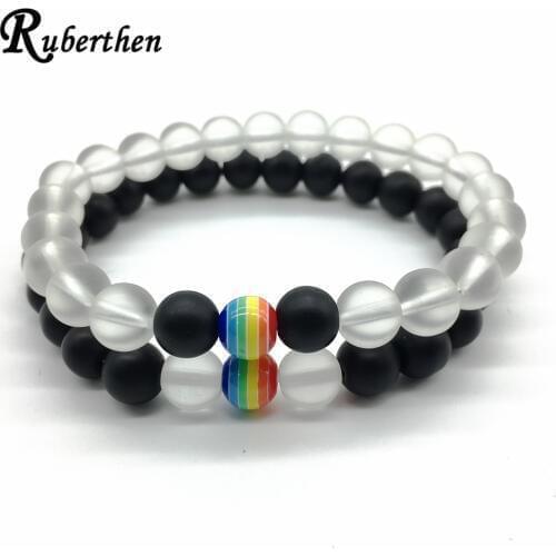 Ruberthen High Quality Rainbow Bead Bracelet Trendy Matte Crystal Couple Bracelet Best Birthday Gift for Her Drop Shipping