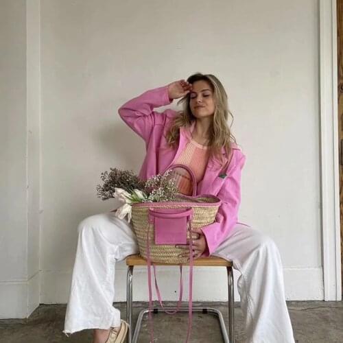 XIKOM Women Pink 2021 Summer Fashion Blazer Ladies Sexy Thin Cotton Jackets Elegant Female Chic Suits Casual Girls Cute Coat