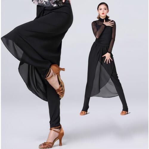 Latin Dance Skirt Pants Women New Ballroom Trouser Standard Dance Dress Chiffon Pants Shape Modern Dance Practice Clothes BI289