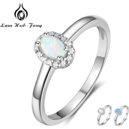 Women 925 Sterling Silver Rings Created Oval Blue Pink White Fire Opal Ring with Zircon Romantic Gift 6 7 8 Size (Lam Hub Fong)