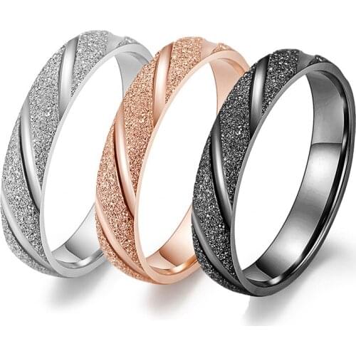 4mm Female Fashion Black Rose Gold Silver Color Ring Stainless Steel Matte Wedding Engagement Ring for Women