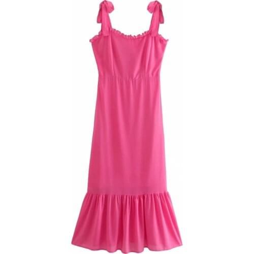 2021 New Women Elegant Summer Dress Vestidos Casual Ruffle Navy Spaghetti Strap Dresses Female Back Elastic Sleeveless Dresses