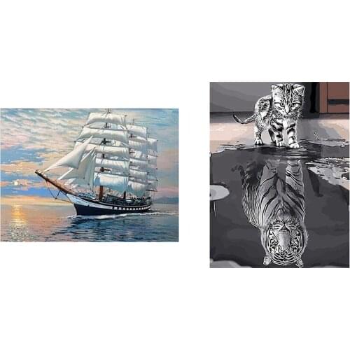 2 Set 5D Diamond Painting Full Round Diamond Embroidered Cat Diamond Mosaic Animal Picture Rhinestone Cat Tiger & Shop Retail