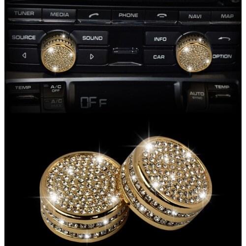 2pcs Diamond Alloy Interior Air Conditioning Button Knob Ring Cover Trim For Porsche Cayenne 911 718 Panamera Macan Boxster