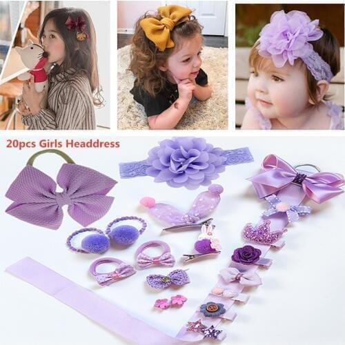 20 Pcs/Box Kids Accessories Hairpins Hair Clips Children Barrettes Girls Headdress Baby Fabric Bow Flower Headwear Headband