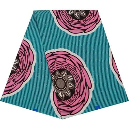 2019 Excellent African Ankara High Quality Veritable Real Wax Pink Flower Print Blue Cotton Sewing Material Fabric 6 Yards