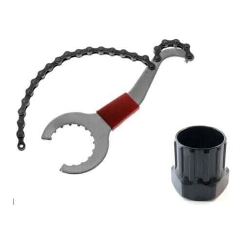 3in1 Bicycle Chain Whip Cassette Lock ring Bottom Bracket BB 2 Wrench tool + Freewheel & Cassette LockRing Removal