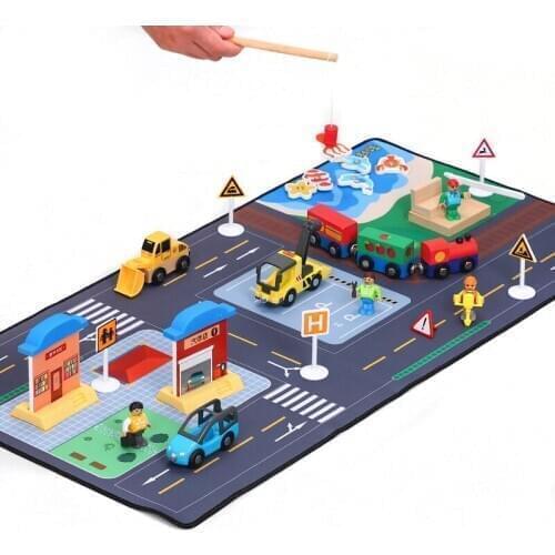 80X40cm Childrens toy blanket traffic scene mat + car engineering car repair car childrens train toy set educational toys