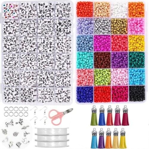 Acrylic Letter Beads Elastic String Cords Tweezers Accessories DIY Craft Material Kit Bracelet Beads for Jewelry Making