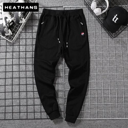 New Mens Casual Pants Sweatpants Men Cotton Spring Autumn Jogger Pants Zipper Pockets Elastic Waist Trousers High Quality Homme