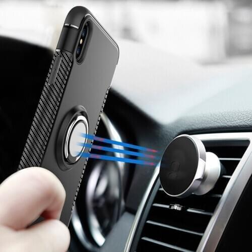 For iPhone 8 Case Luxury TPU + Plastic Hybrid Shockproof Hard Cover For iPhone XR XS Max 6 6S 7 8 Plus Car Stand Magnet Suction