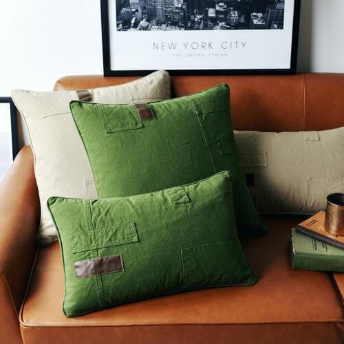 DUNXDECO Cushion Cover Vintage Square Pillow Case Industry Plain Green Ivory Patchwork Simple Throw Housse de coussin Sofa Deco