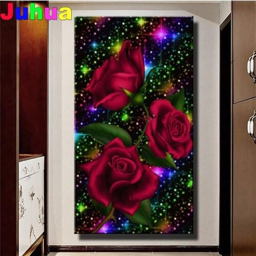 Diy Diamond Painting Red Rose Cross Stitch Diamond Embroidery 5d Diamond Mosaic Rhinestone Puzzle Fantasy Flower Decor
