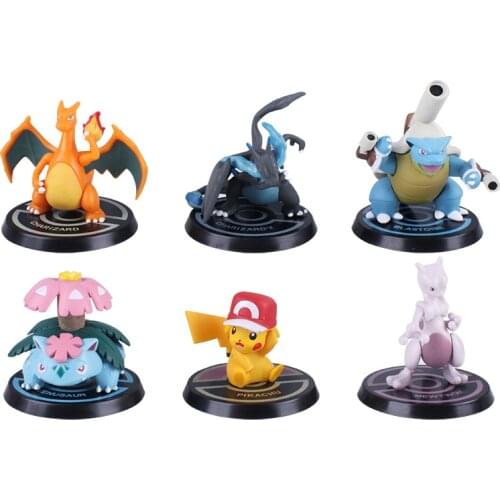 6Pcs/Set Pokemon Pikachu Mewtwo Charizard Venusaur Blastoise Anime Action Figures Collection Model PVC Toys Kids Birthday Gifts