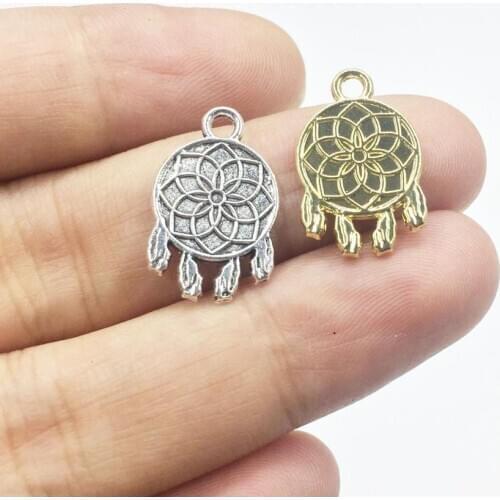 Eruifa 20pcs 12mm Mini Dreamcatcher gold/Silver plated Zinc alloy Charms Pendant Jewelry DIY Necklace Bracelet Earrings 2 colors