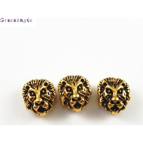 GraceAngie 20PCS Lion Head Shape Gold Zinc Alloy Pendant Bracelet DIY Beads Women Handmade Hanging Crafts Earring Makings