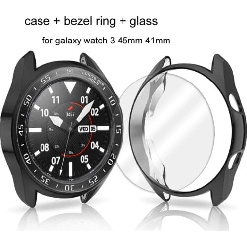 Bezel Ring + Glass Film + Case For Samsung Galaxy Watch 3 41mm 45mm Bumper Protector Cover Case Anti-Scratch Tempered Glass 3in1