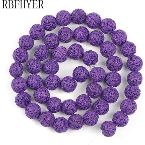 Natural Stone Quality Purple Volcano Lava Round Loose Beads 15"DIY strand 4 6 8 10 12MM Pick Size For Jewelry Making Accessories
