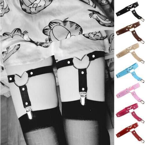 Buy 5Pcs 20%OFF Candy Colors Elastic Sexy Cosplay Socks Loop Floral Garter Belt Legging Ring Black Pu Leather Garter