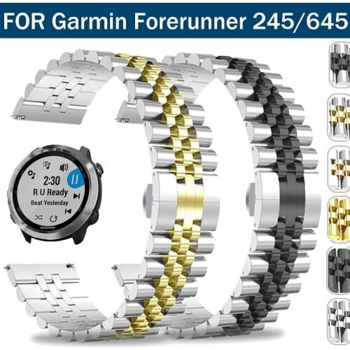 New 20/22mm Metal Watchband for Garmin Forerunner 645 Watch Stainless Steel Wist Band for Forerunner 245 Music Strap Accessories