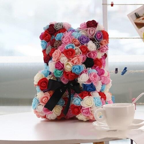 Cute Artificial Rose Heart Teddy Bear Plush Doll Rose Flower Plush Bear with Heart Foam Flower Teddy Bear Stuffed Doll