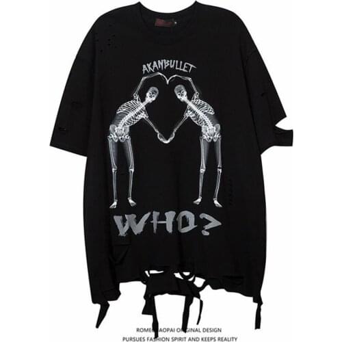 Fashion Skull T Shirt Long Sleeve Harajuku Funny T Shirts Fashion Tees Streetwear Japan High Street Cool Black Gothic Shirt