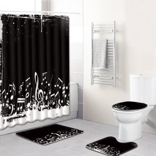 Music Note Music Color Printing Shower Curtain Set Bath Mat Carpet Four-piece Waterproof Shower Curtain Absorbent Pad Cover