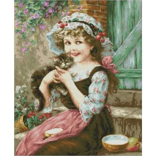 Cat baby patterns counted 11CT 14CT 18CT DIY Cross Stitch Sets wholesale Cross-stitch Kits Embroidery Needlework