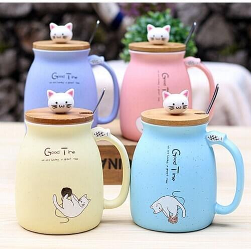 New sesame cat heat-resistant cup color cartoon with lid cup kitten milk coffee ceramic mug children cup office gifts