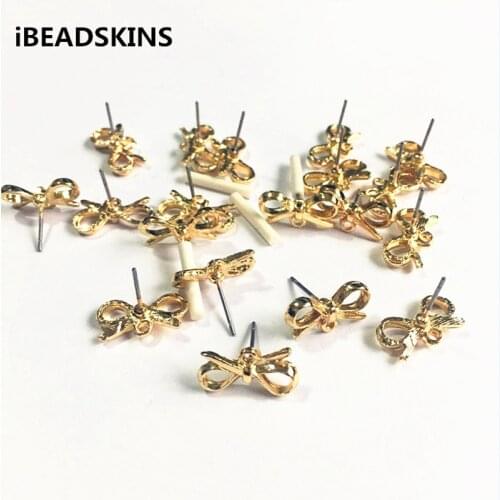 New arrival! 16x8mm 100pcs/lot gold color Zinc alloy bows-shape earrings base accessories for Earrings DIY( as shown)