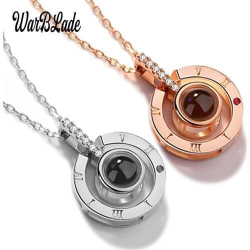 2019 New Arrival Rose Gold & Silver Projection Pendant I Love You 100 Language Necklace Romantic Love Memory Wedding Necklace