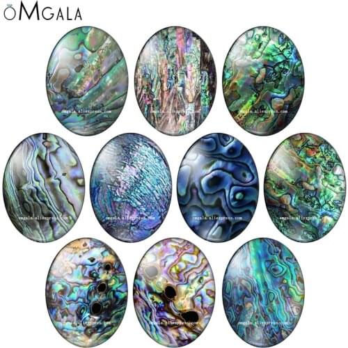Imitation Seashell abalone Paua Texture Patterns 13x18mm/18x25mm/30x40mm Oval photo glass cabochon flat back Making findings