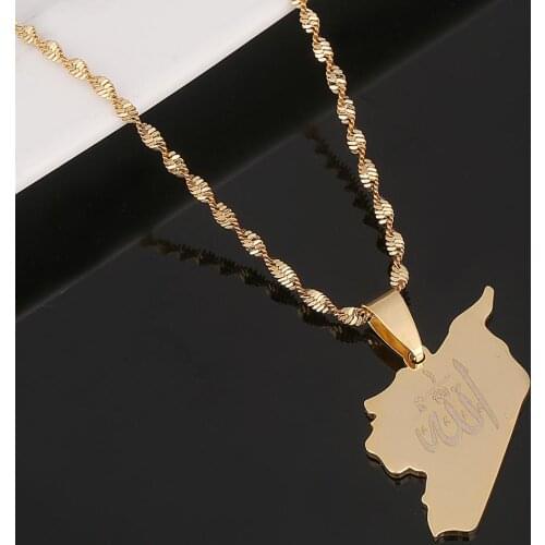 Stainless Steel Syria Map Pendant Necklace Allah Name Gold Color Syrians Maps Jewelry Gifts