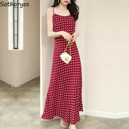 Dress Women Chiffon Sleeveless Dot Fashion Plus Size 4XL Retro Slim Womens Summer Dresses Spaghetti Strap Ankle-length Chic Sexy