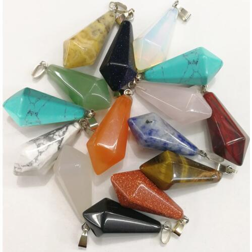 2017 fahsion Hot Sale fashion Natural Mixed Stone pendulum Hexagonal pyramid Charms pendants 12Pcs Wholesale Free shipping