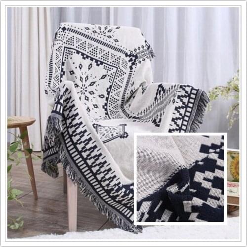 JUYANG.Stylish black and white diamond plaid pattern cotton blanket. Sofa towel. Decorative tablecloths and carpets