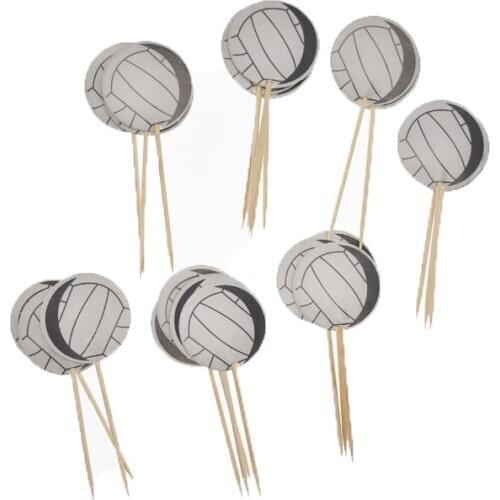 Boys Favors volleyball Theme Cake Topper Happy Birthday Party Soccer Cupcake Toppers With Sticks Decorate Baby Shower 24pcs/pack