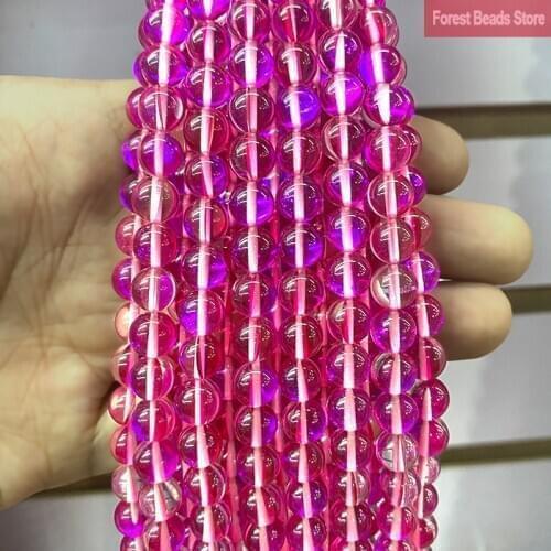 Dark Rose Red Austria Crystal Glitter Moon Stone Round Beads for Jewelry Making DIY Bracelet Necklace 15" Strand 6 8 10 12MM