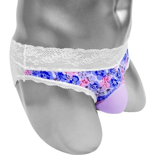 See Through Lace Sissy Pouch Panties Bikini Low Rise Mens Briefs Underwear Sexy Lingerie Softy Breathable Male Underpants